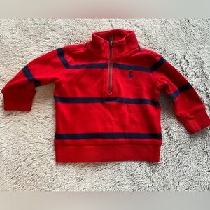 Ralph Lauren Red and Black Striped Kids Quarter-Zip Sweater